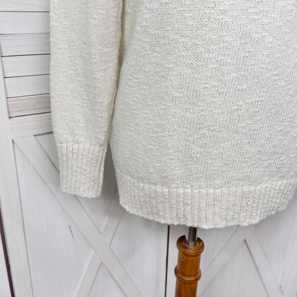 L.L. Bean Cotton Rolled Funnel Mock Neck Ragg Sweater Slub Knit Cream Medium - Picture 7 of 14